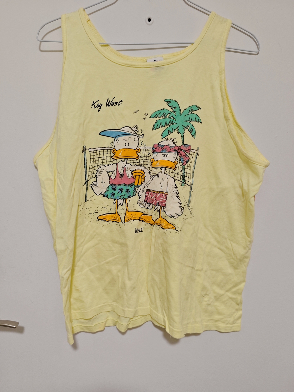 Vintage 90s USA Fun Tees Yellow Beach Tank Top with Duck Print